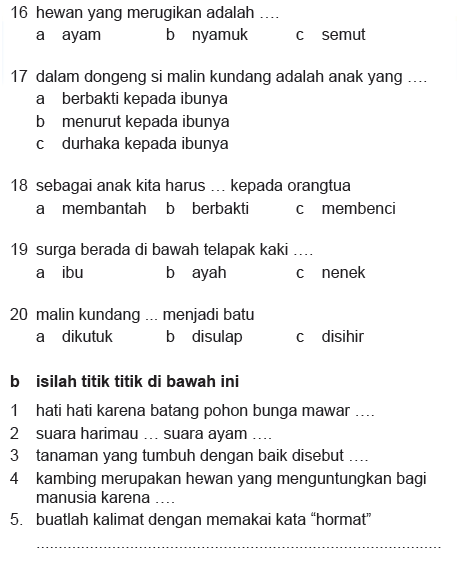 latihan soal bahasa indonesia kelas 1 sd